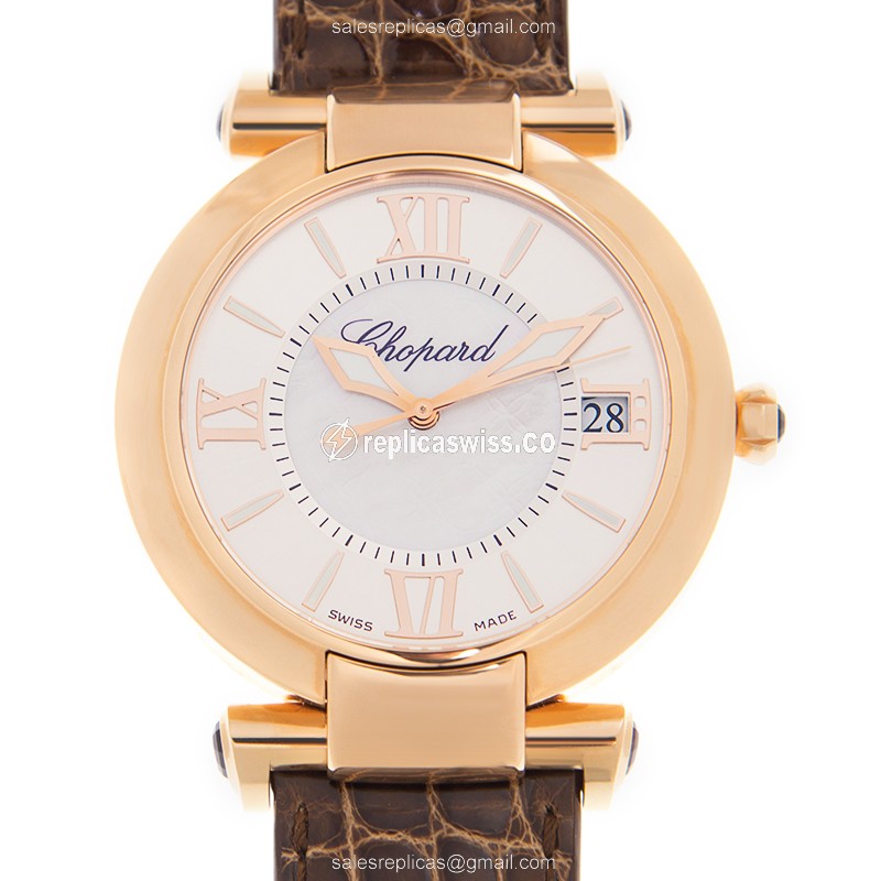 Chopard Imperiale Replica - Automatic 18kt Rose Gold - White Dial, Brown Leather Strap
